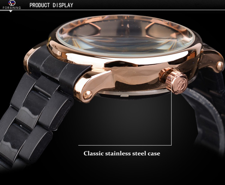Чоловічий годинник механічний Forsining black steel+gold  - 