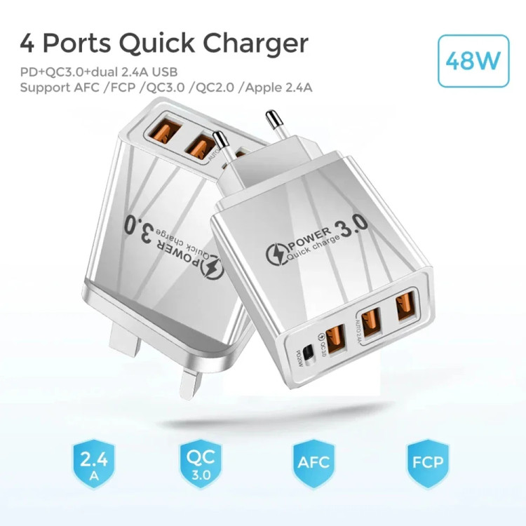 Зарядний пристрій 4×USB (1×USB-C + 3×USB-A) PD 48W Max - 