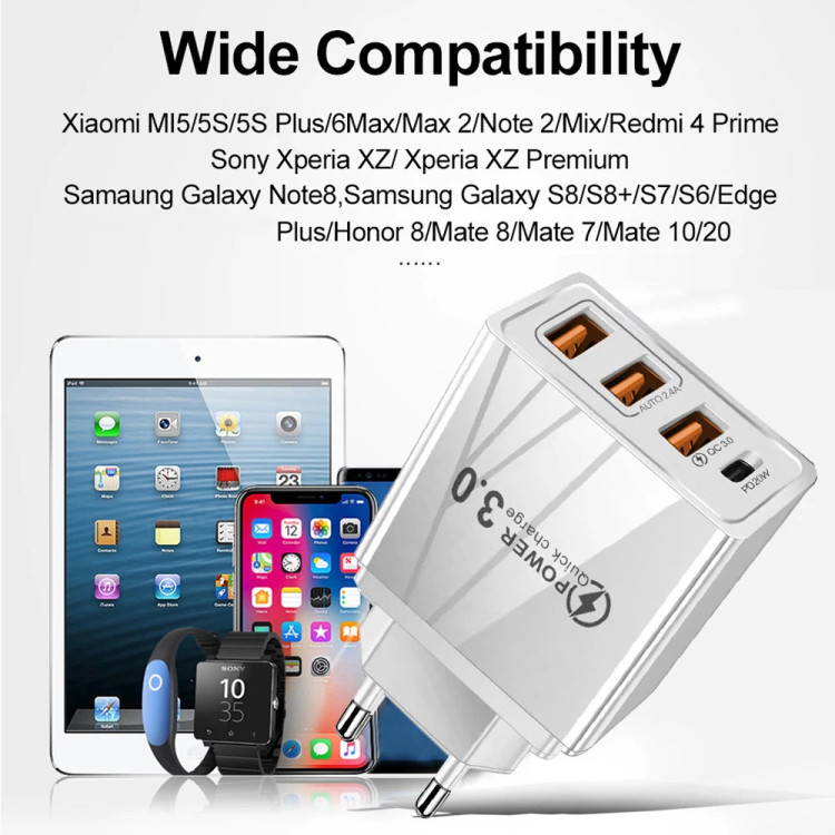 Зарядний пристрій 4×USB (1×USB-C + 3×USB-A) PD 48W Max - 