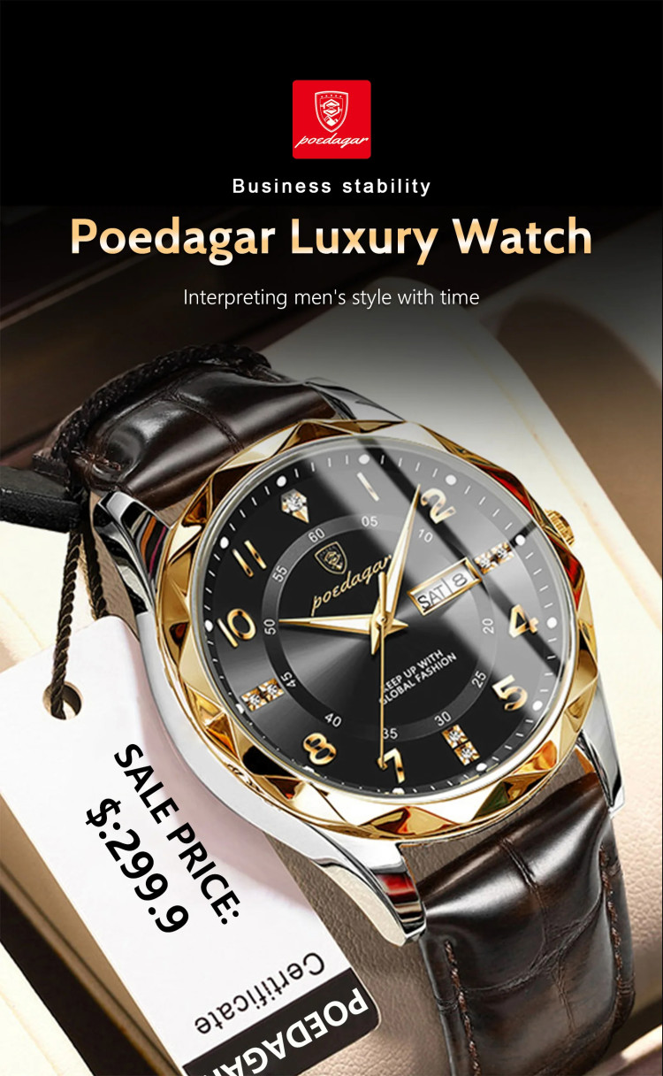 Чоловічий годинник Poedagar gold + silver + blue - 
