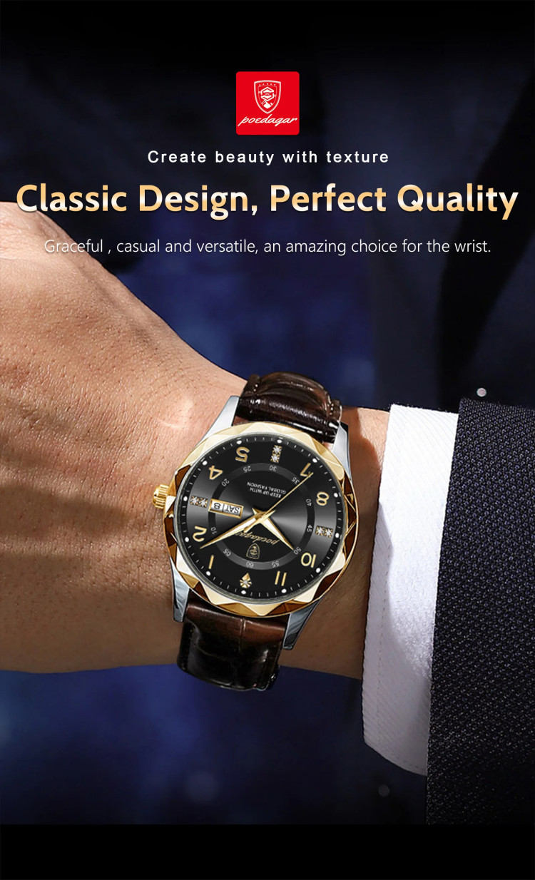 Чоловічий годинник Poedagar gold + silver + blue - 