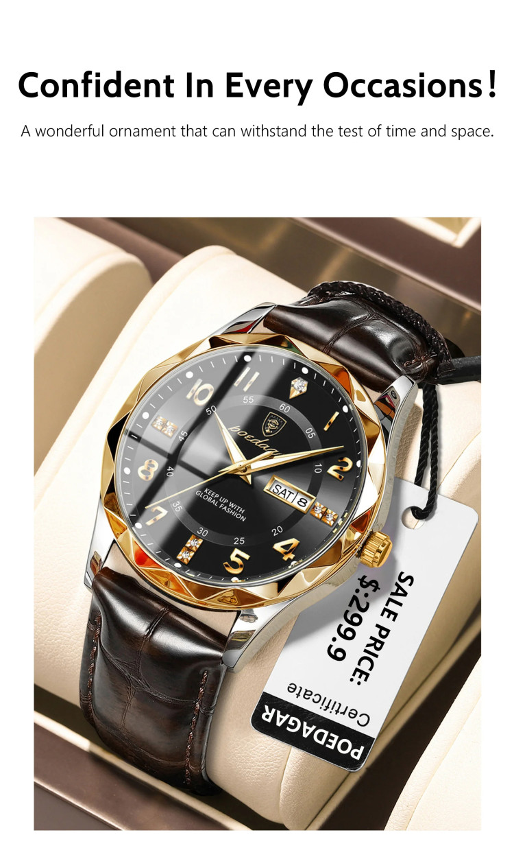 Чоловічий годинник Poedagar gold + silver + blue - 