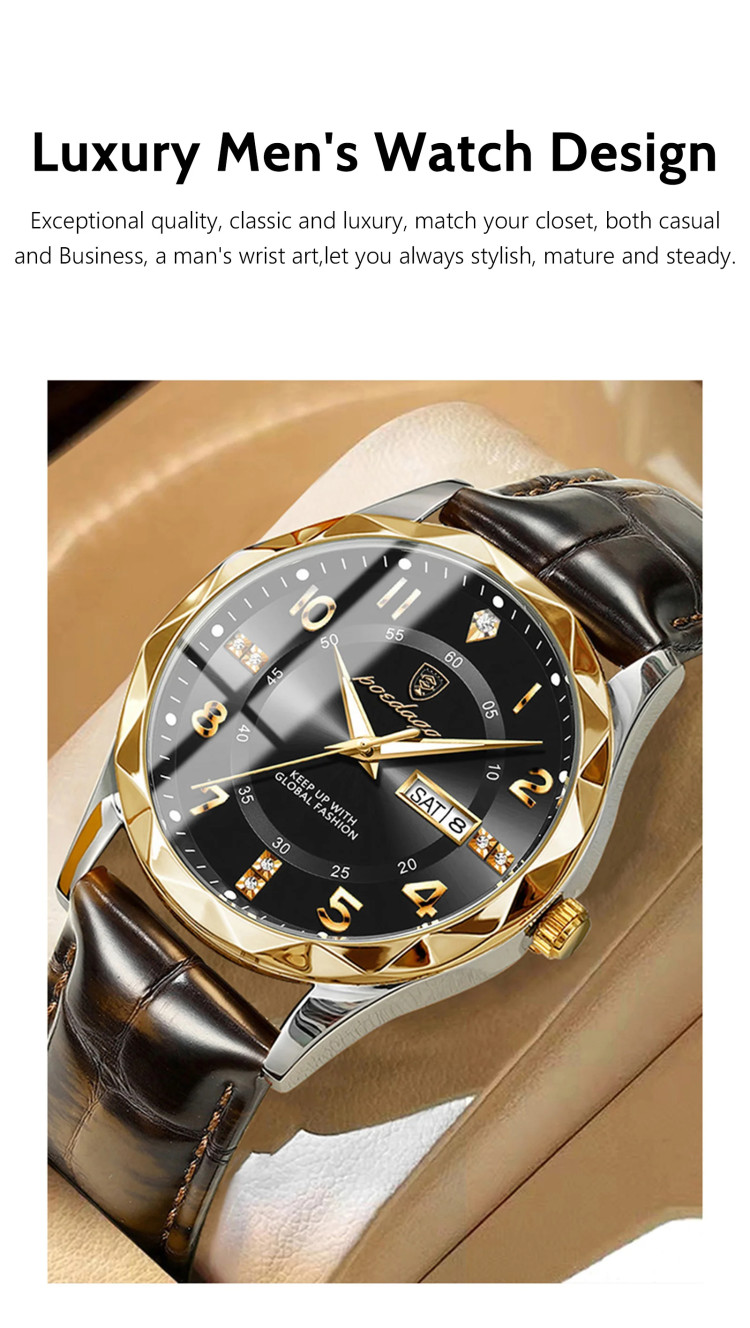 Чоловічий годинник Poedagar gold + silver + blue - 