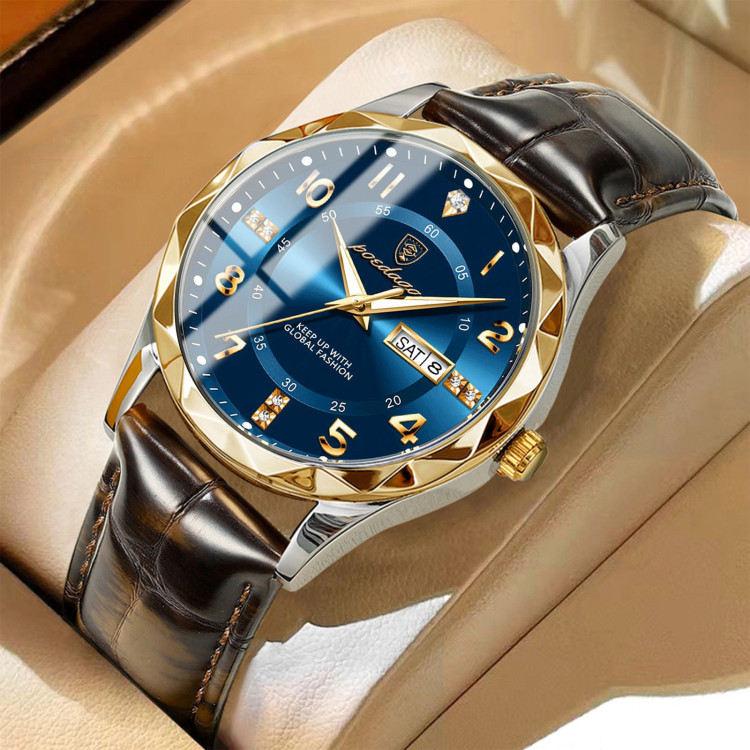 Чоловічий годинник Poedagar gold + silver + blue - 
