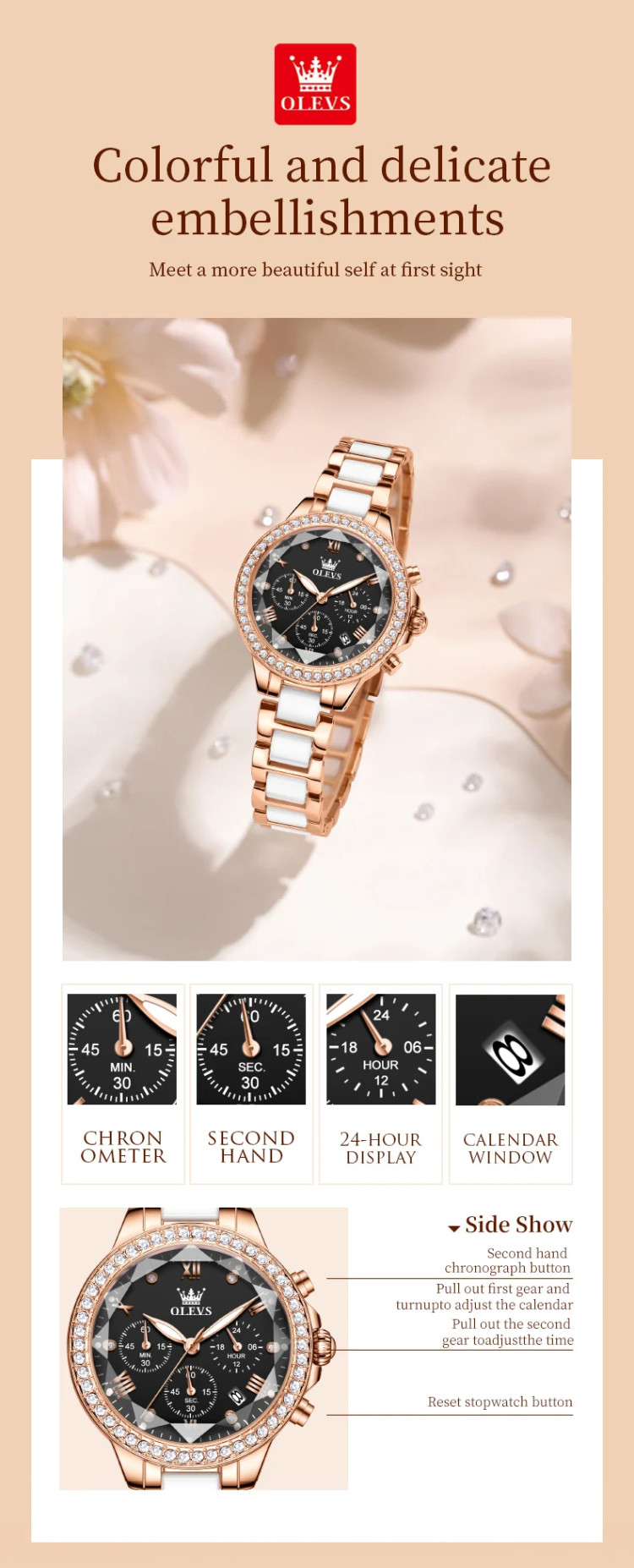 Жіночий годинник OLEVS gold+black - 