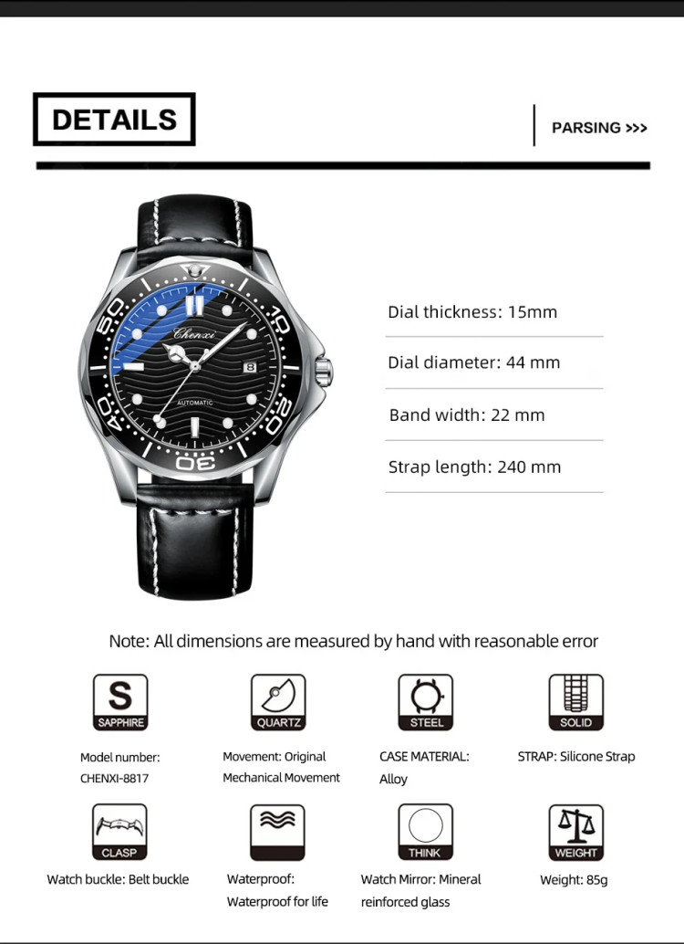 Чоловічий годинник механічний CHENXI black   - 