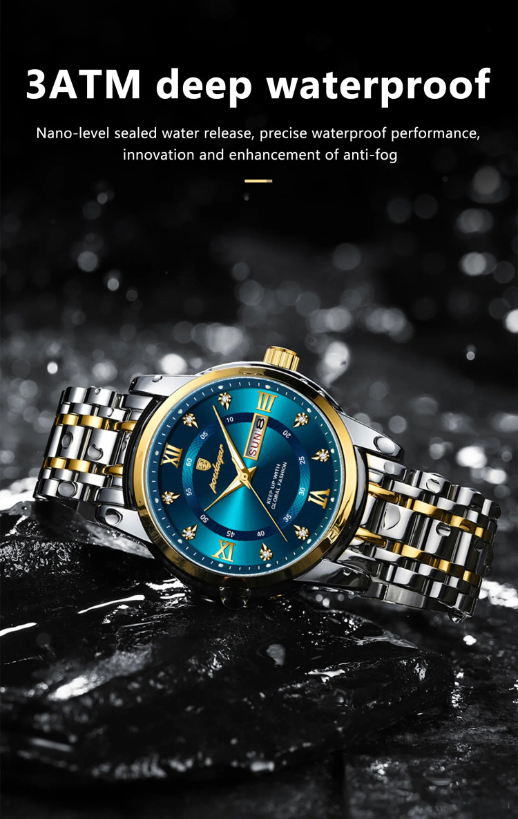 Чоловічий годинник Poedagar gold + silver + green - 