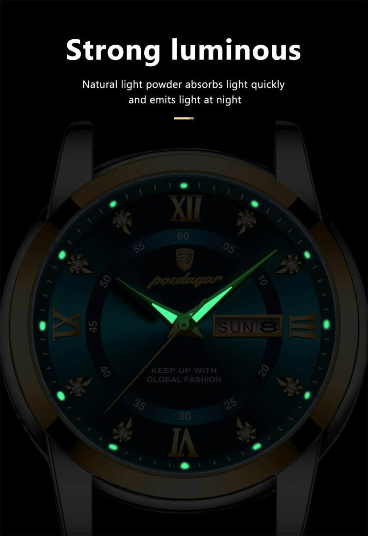 Чоловічий годинник Poedagar gold + silver + green - 