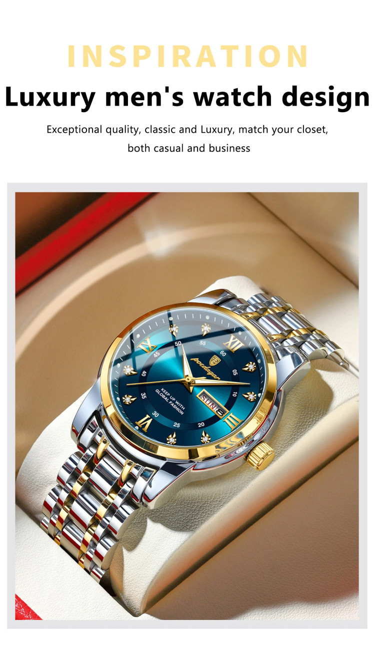Чоловічий годинник Poedagar gold + silver + green - 