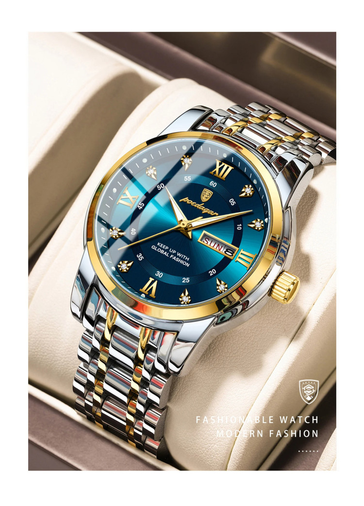 Чоловічий годинник Poedagar gold + silver + green - 