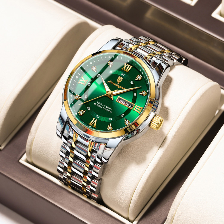 Чоловічий годинник Poedagar gold + silver + green - 