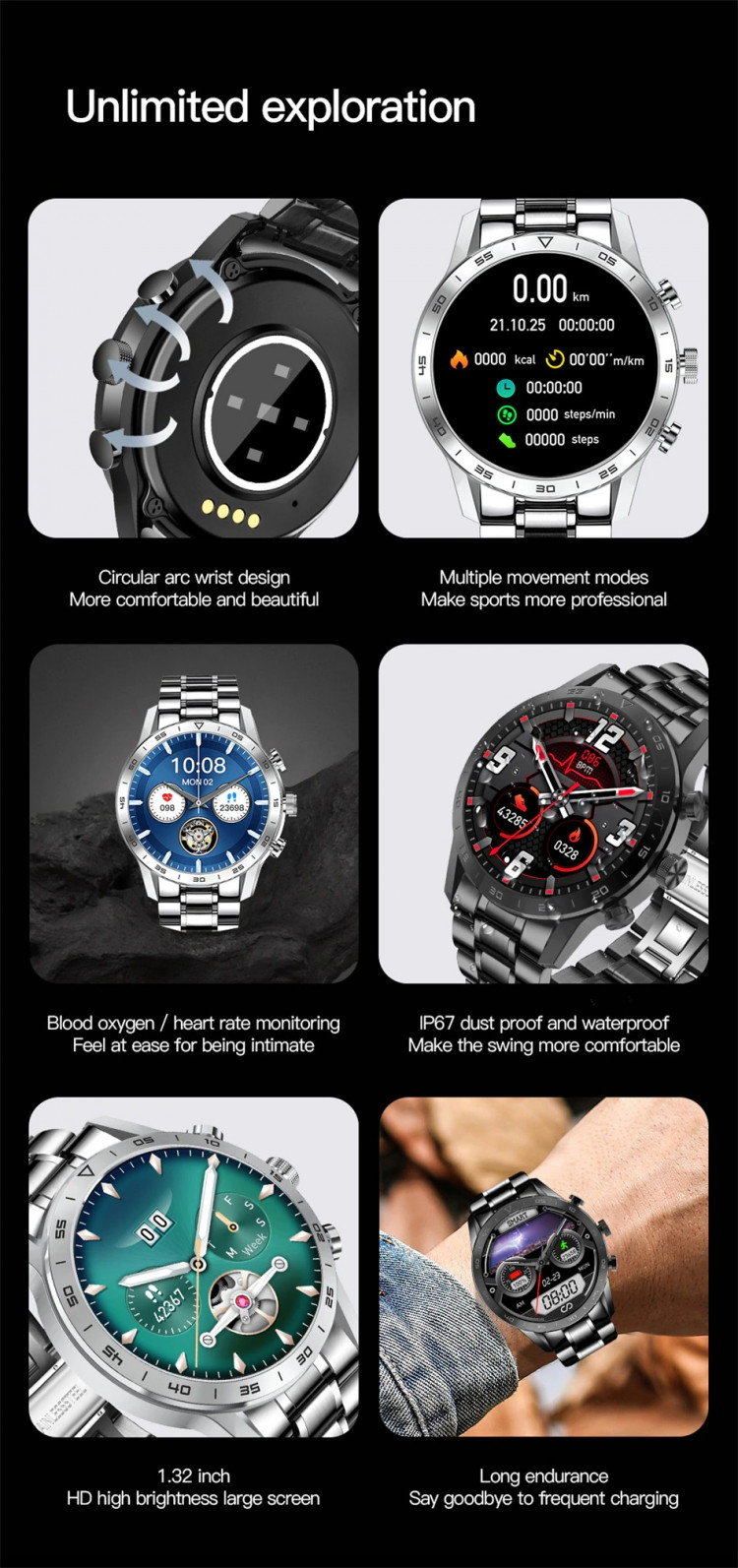 Смарт-годинник Smart Device 93 silver steel, 3 ремінці - 