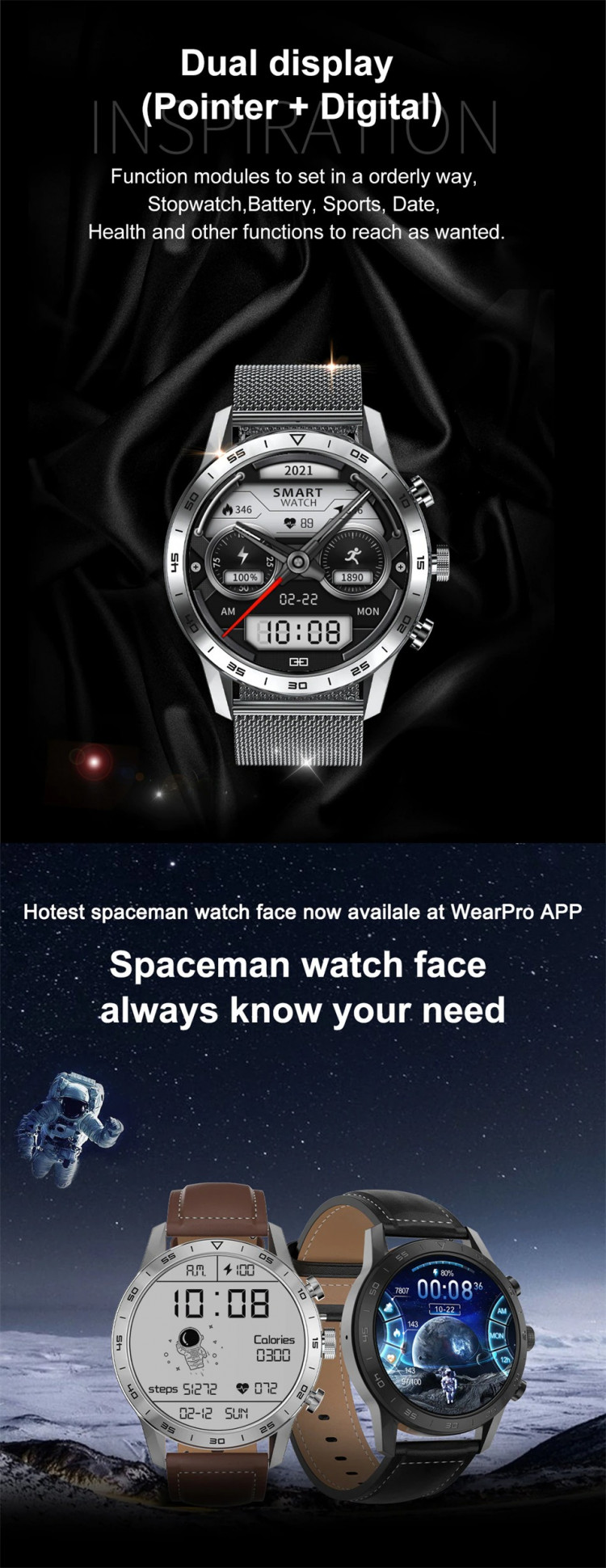Смарт-годинник Smart Device 93 silver steel, 3 ремінці - 