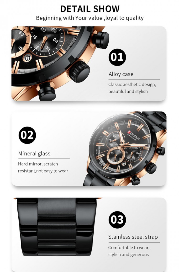 Чоловічий годинник CURREN black+gold - 