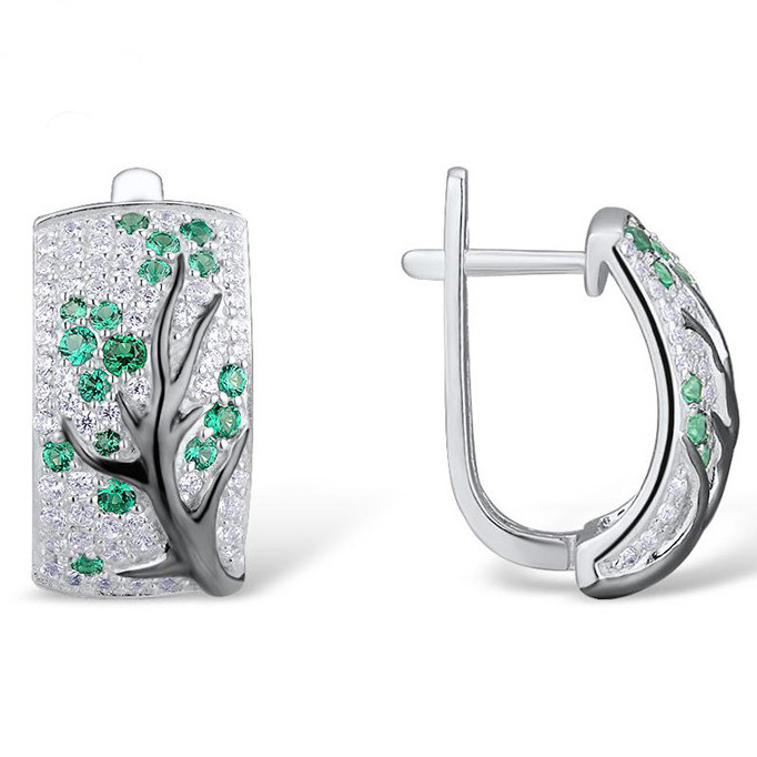 Сережки покриття срібло з кристалами №100-18 green