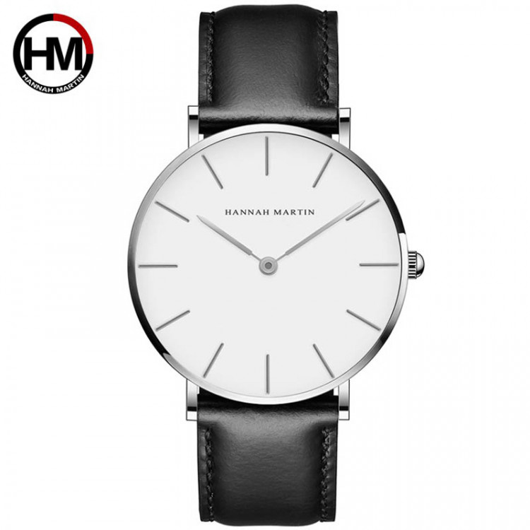 Чоловічий годинник Hannah Martin silver+black leather - 