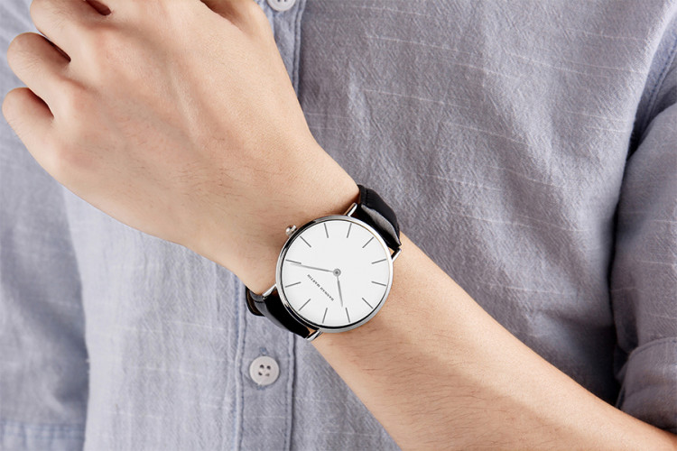Чоловічий годинник Hannah Martin silver+black leather - 