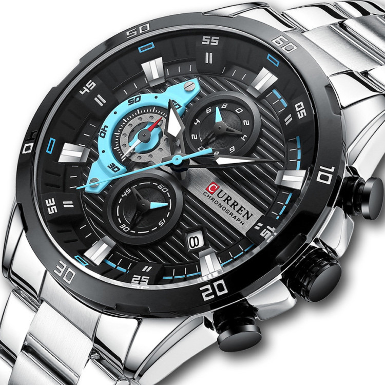 Чоловічий годинник Curren silver + black