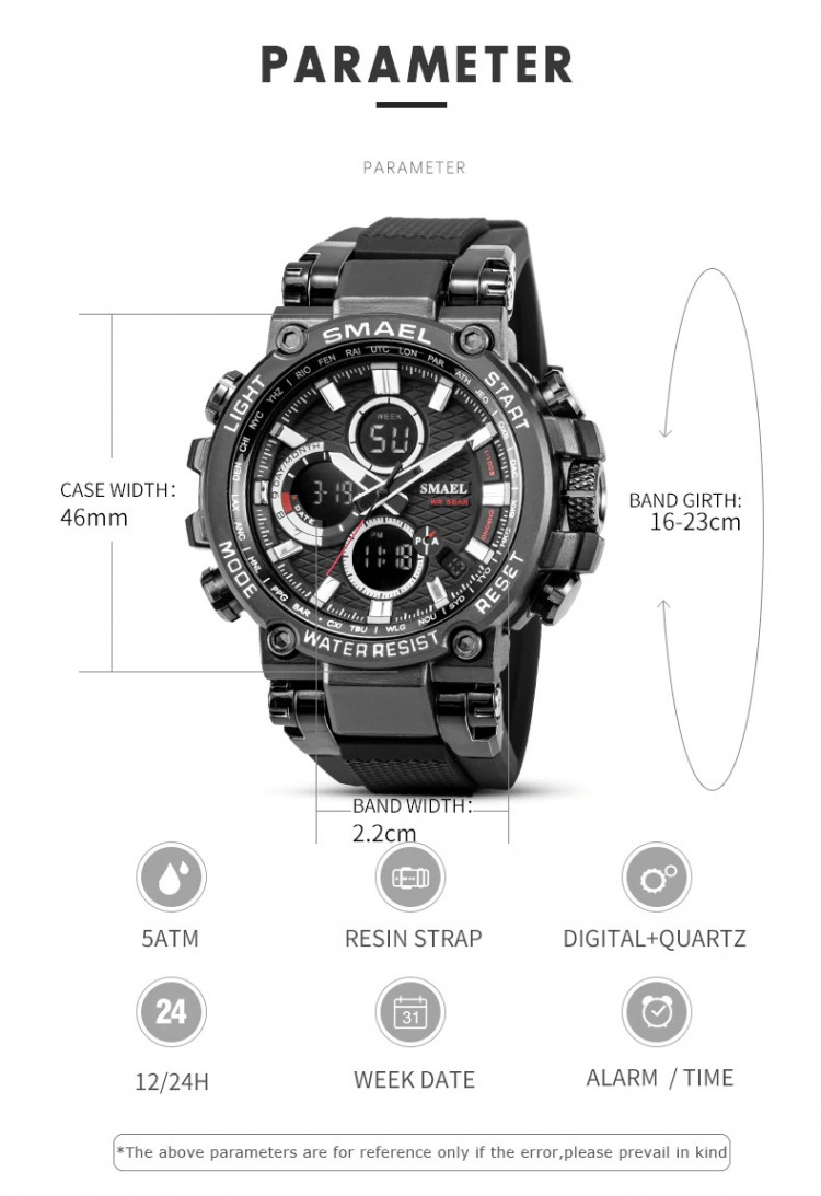 Чоловічий годинник SMAEL black+black - 
