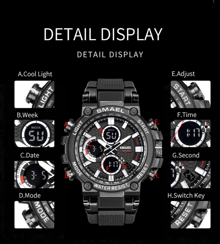 Чоловічий годинник SMAEL black+black - 