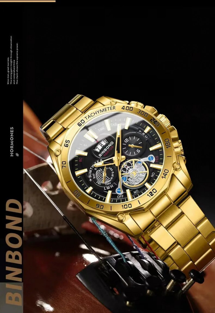 Чоловічий годинник BINBOND gold  - 