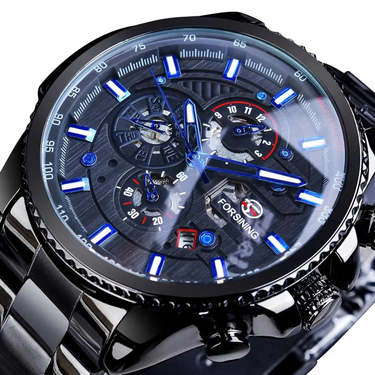 Чоловічий годинник механічний Forsining black+blue