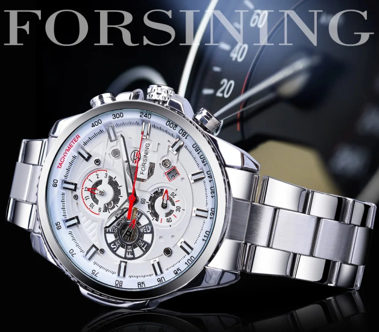 Чоловічий годинник механічний Forsining silver+white - 