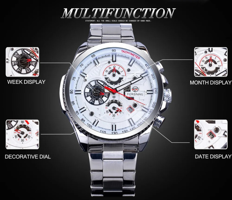 Чоловічий годинник механічний Forsining silver+white - 