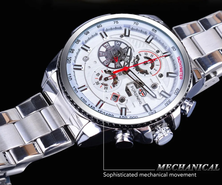 Чоловічий годинник механічний Forsining silver+white - 
