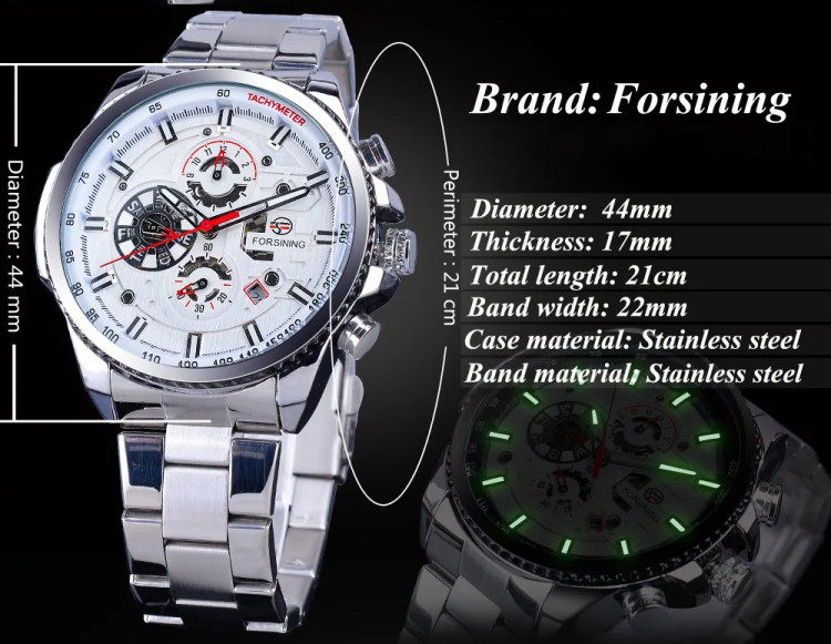 Чоловічий годинник механічний Forsining silver+white - 