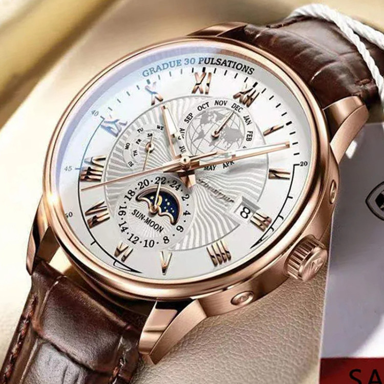 Чоловічий годинник POEDAGAR brown + gold + white