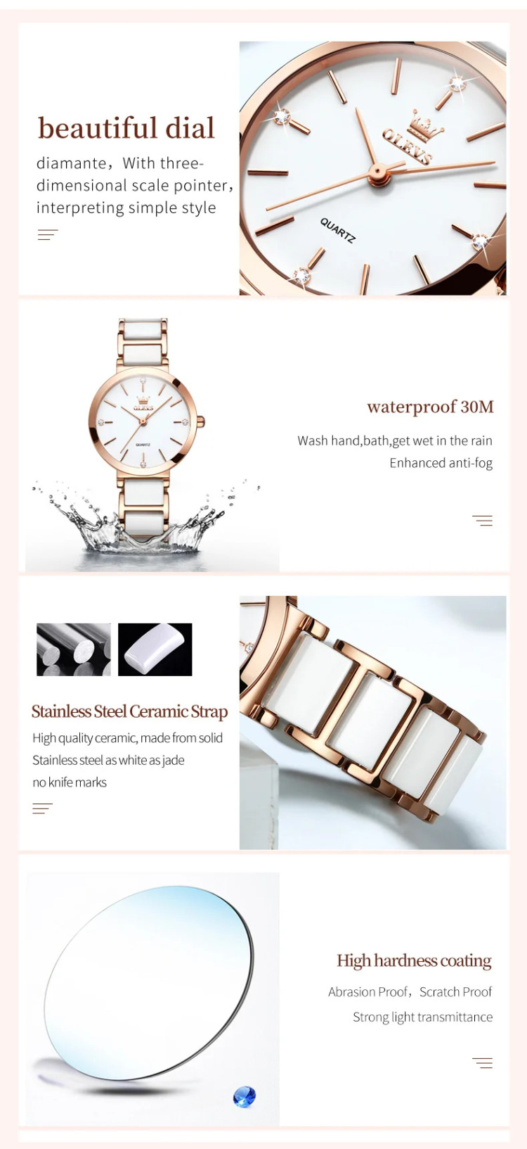 Жіночий годинник OLEVS gold + white - 