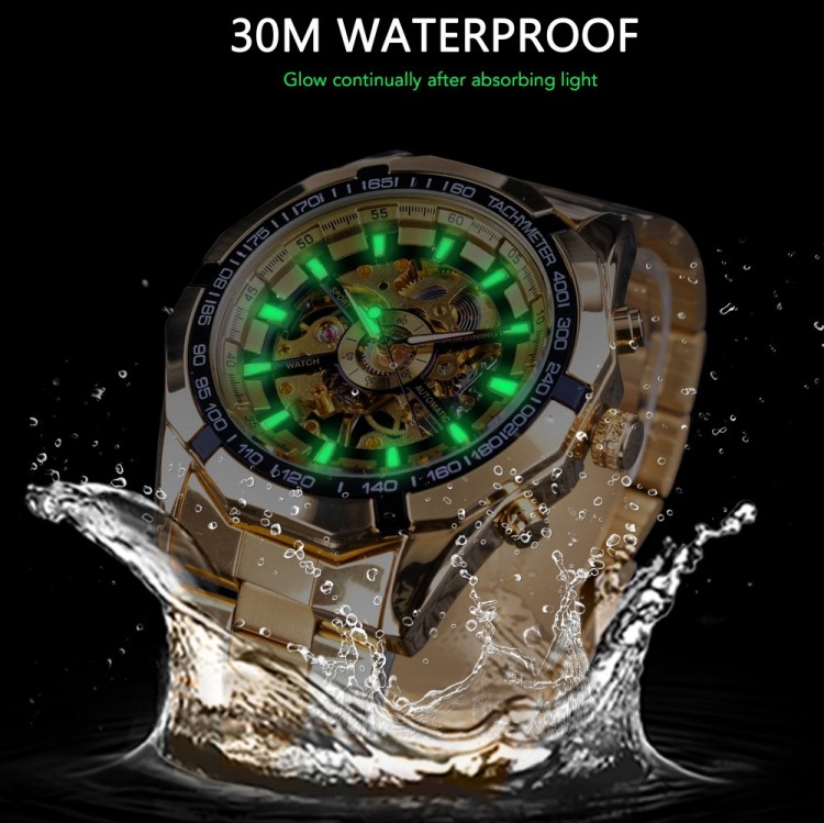 Чоловічий годинник механічний Forsining gold+black - 