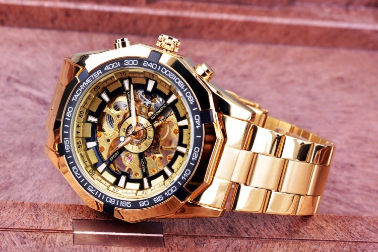 Чоловічий годинник механічний Forsining gold+black - 