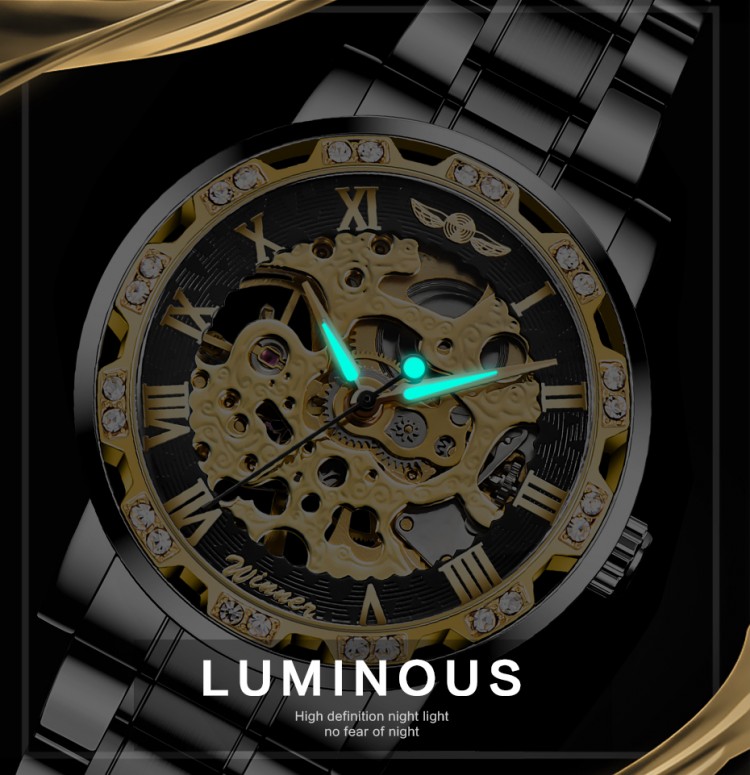Чоловічий годинник механічний WINNER gold+black - 