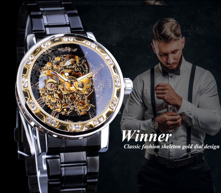 Чоловічий годинник механічний WINNER gold+black - 