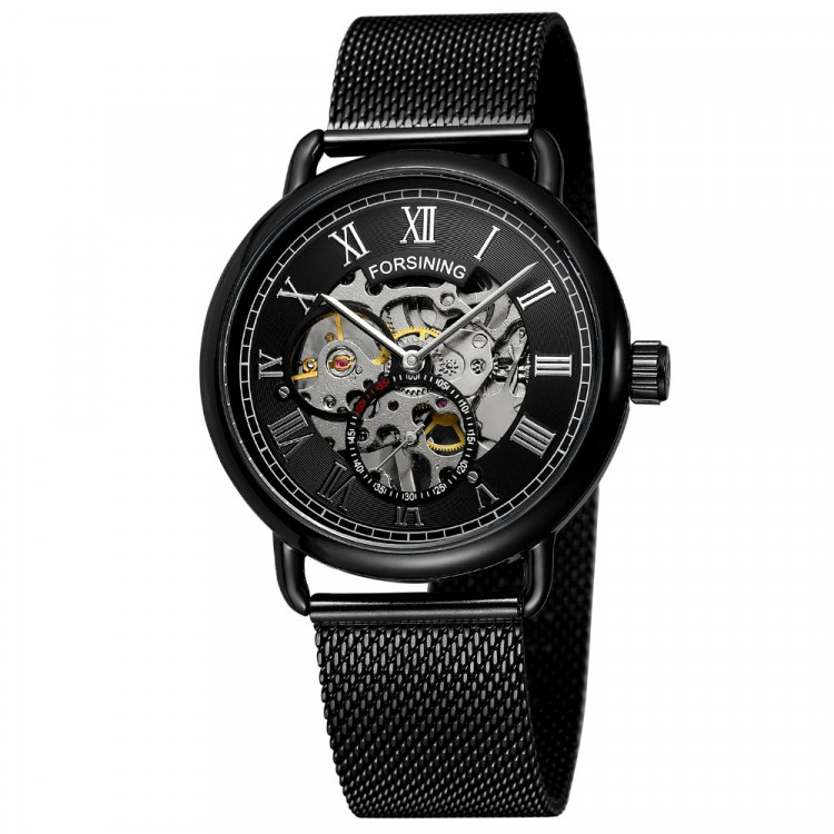 Чоловічий годинник механічний FORSINING black+silver - 