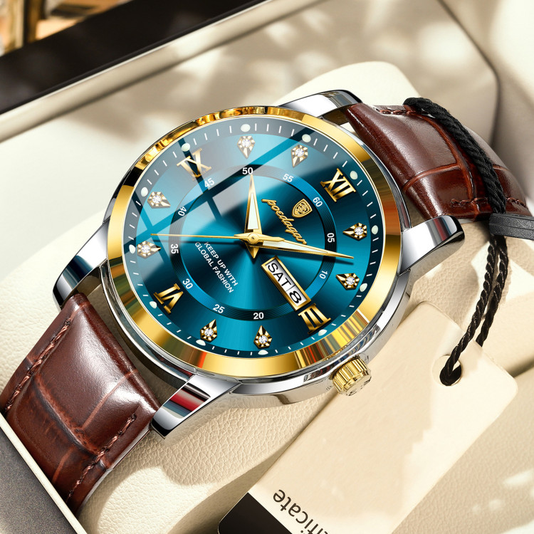 Чоловічий годинник Poedagar gold + silver + blue - 