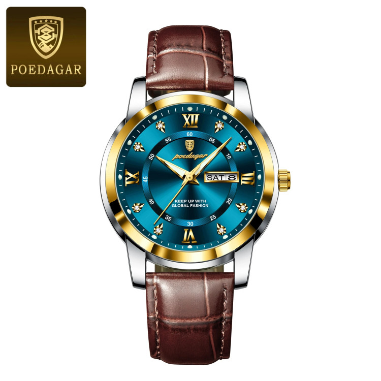 Чоловічий годинник Poedagar gold + silver + blue - 