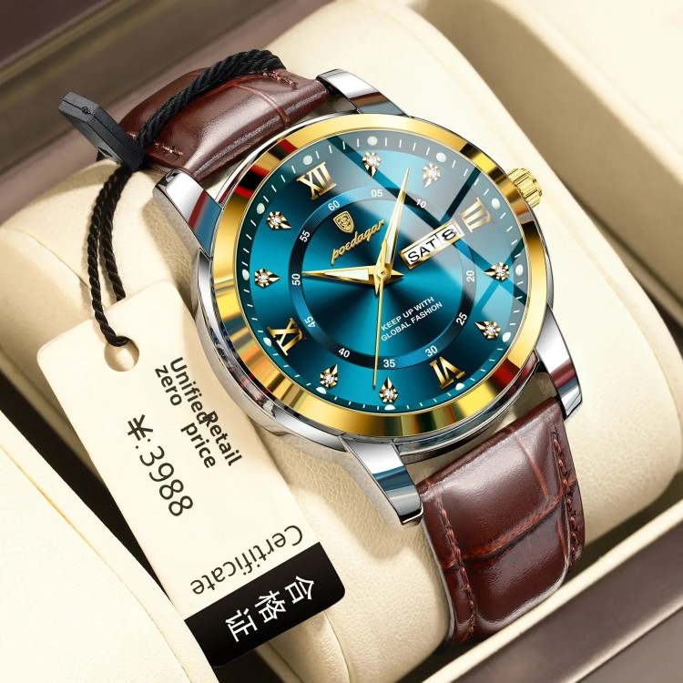 Чоловічий годинник Poedagar gold + silver + blue - 