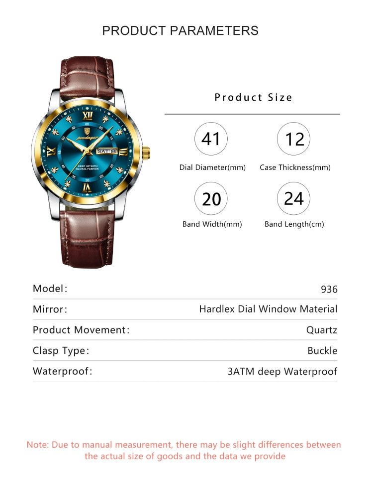 Чоловічий годинник Poedagar gold + silver + blue - 