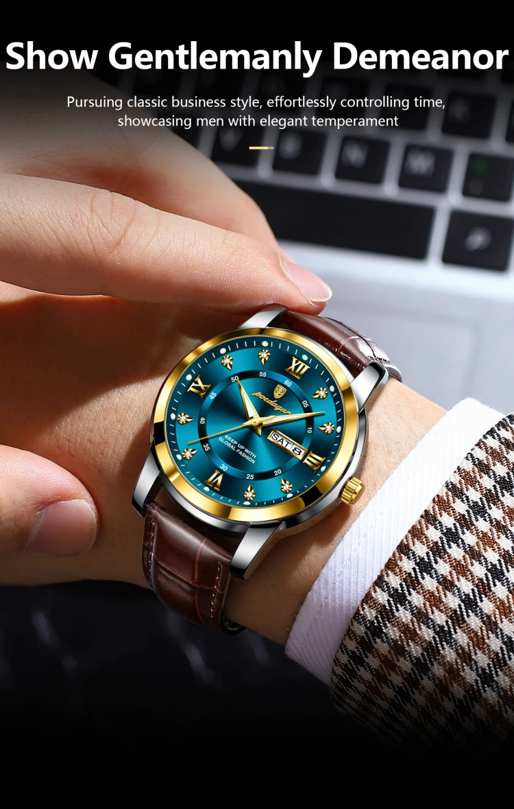 Чоловічий годинник Poedagar gold + silver + blue - 