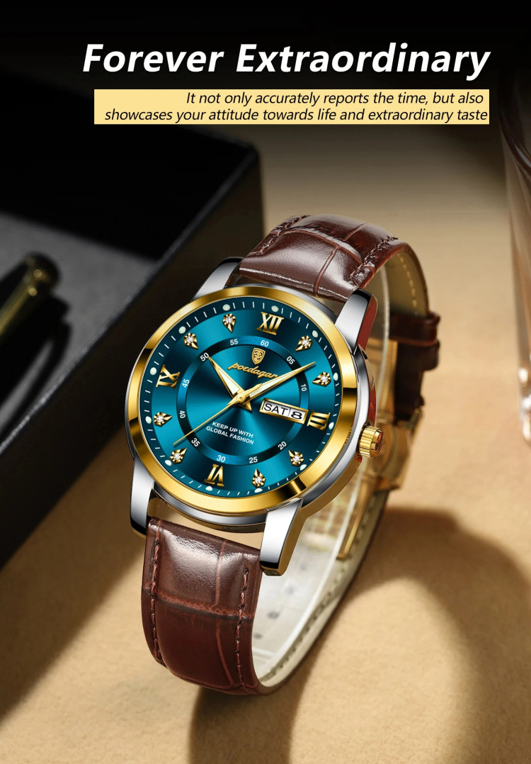 Чоловічий годинник Poedagar gold + silver + blue - 