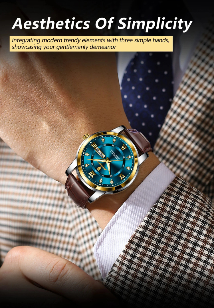 Чоловічий годинник Poedagar gold + silver + blue - 