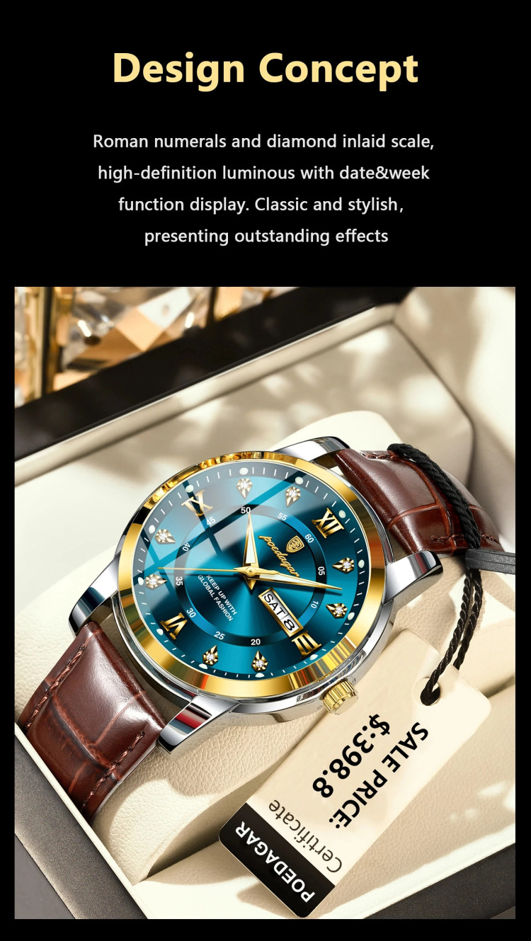 Чоловічий годинник Poedagar gold + silver + blue - 