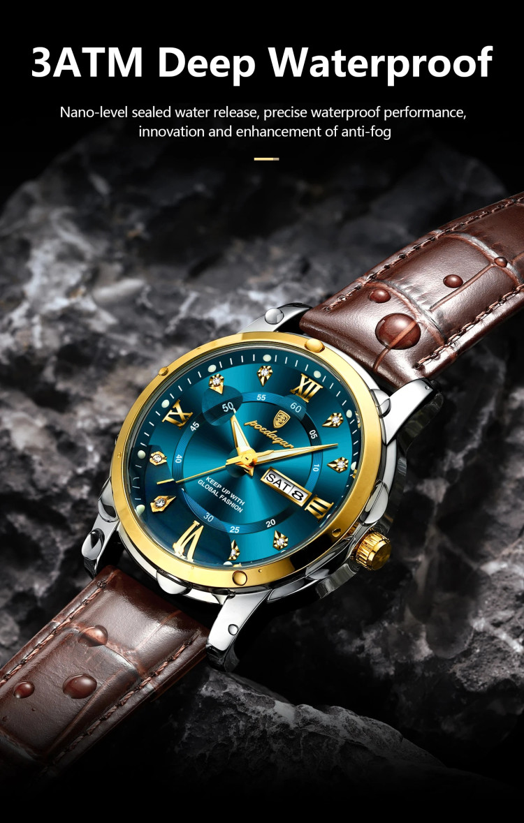 Чоловічий годинник Poedagar gold + silver + blue - 