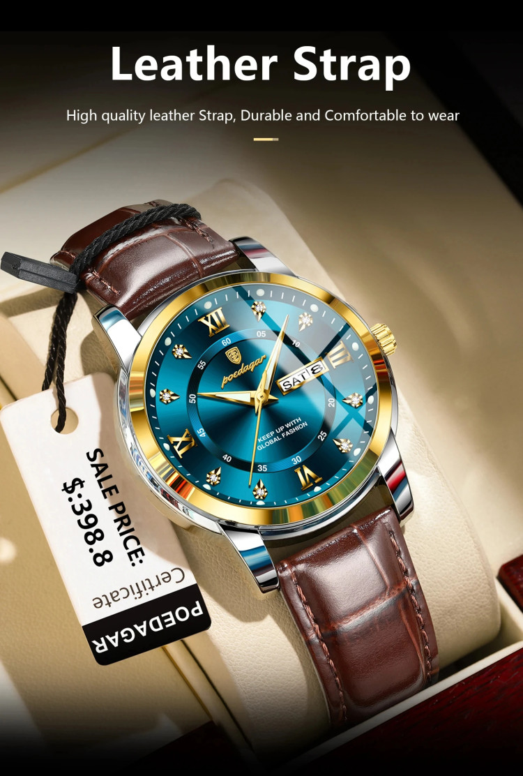 Чоловічий годинник Poedagar gold + silver + blue - 