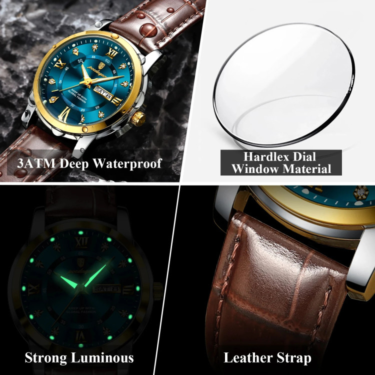 Чоловічий годинник Poedagar gold + silver + blue - 