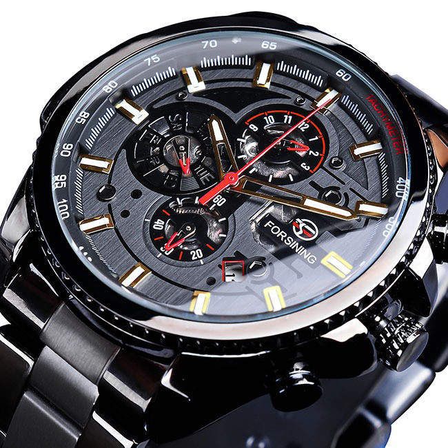 Чоловічий годинник механічний Forsining black+gold