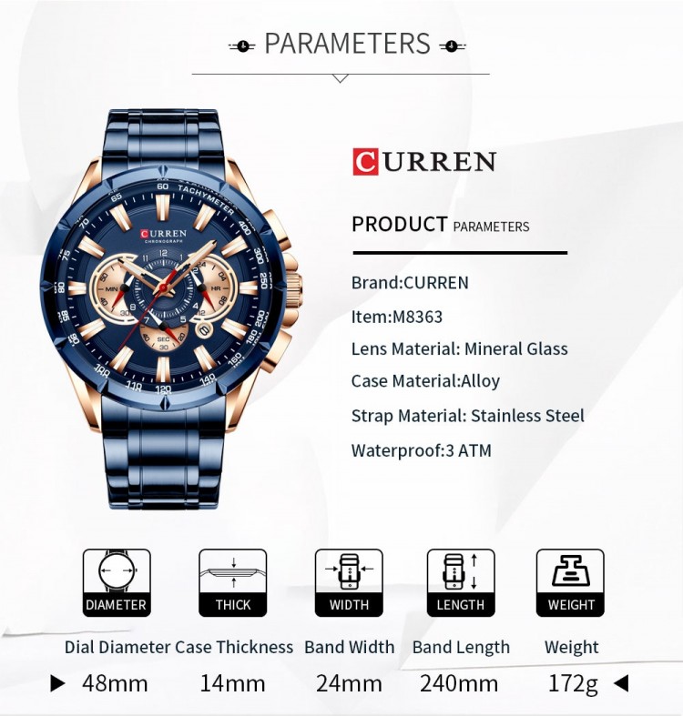 Чоловічий годинник CURREN blue - 